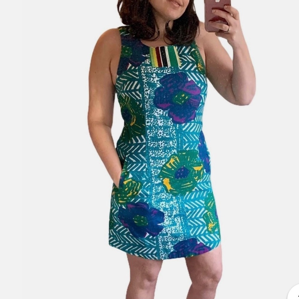 Anthropologie Venessa Virginia Blue and Green Sleeveless Dress